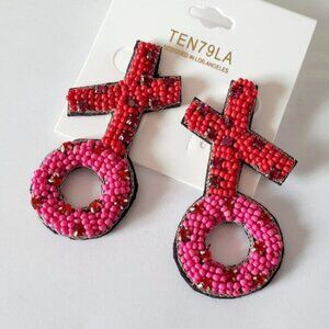 NWOT Ten79LA pink & red Xs & Os beaded earrings
